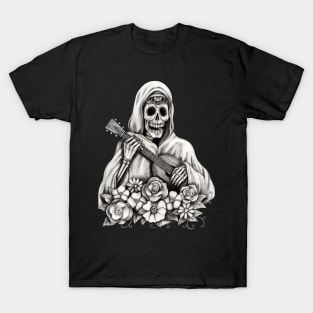 Santa muerte playing guitar celebration day of the dead. T-Shirt